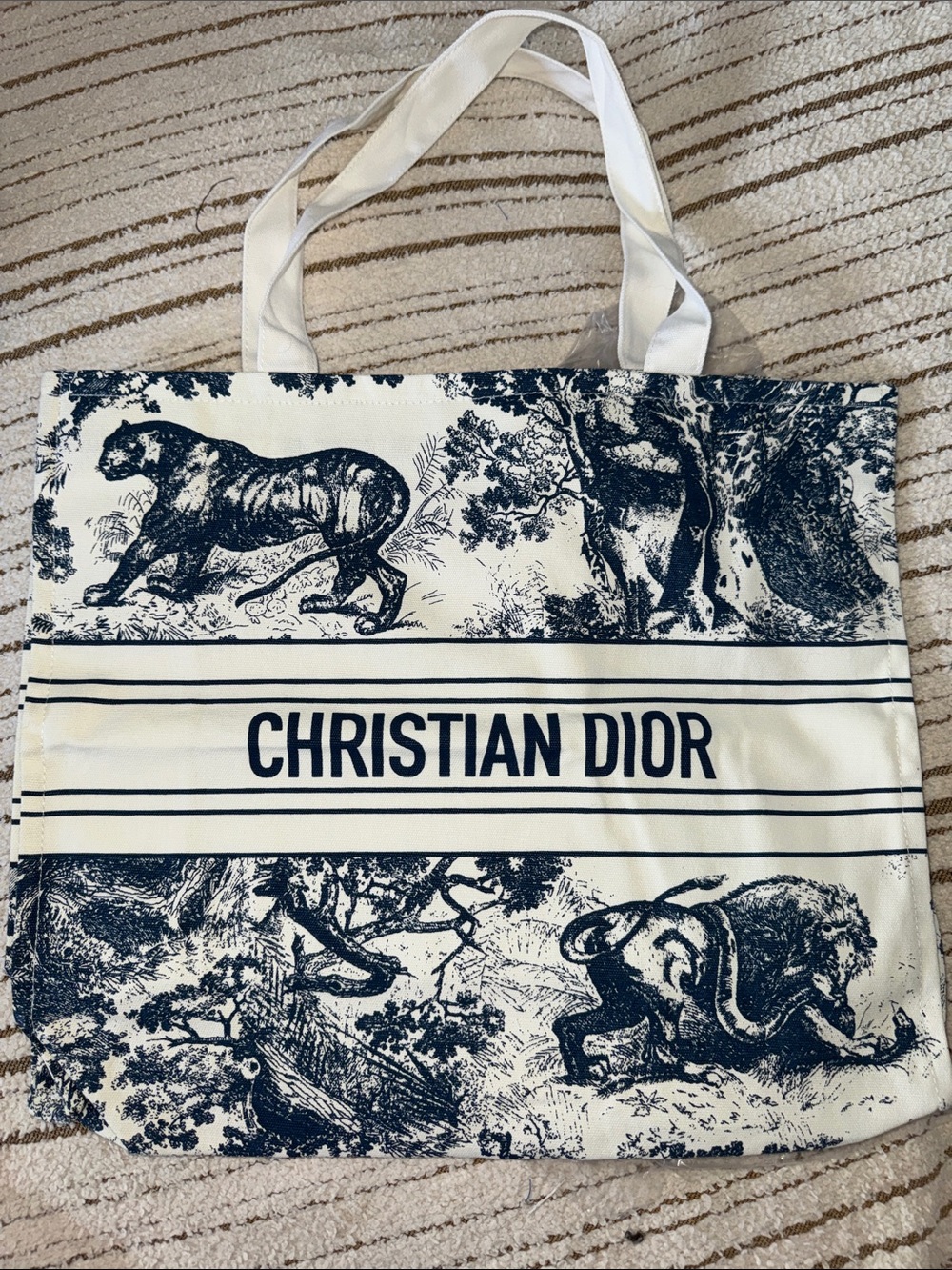 Christian Dior Cream & Navy Canvas Tote
